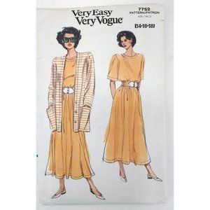 Vogue Pattern #7752 (Very Easy, Very Vogue)  Jacket Top Skirt Size 14-18 UNCUT